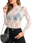 Avidlove Mesh Tops for Women Long Sleeve Mock Neck Sheer Tops See Through Tee Shirt Blouse White Medium