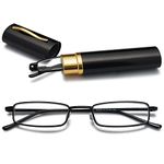 VEVESMUNDO Blue Light Blocking Reading Glasses Portable Metal Lightweight Stylish Rectangle Readers Glasses in Tube Case +1.0,+1.5,+2.0,+2.5,+3.0,+3.5,+4.0