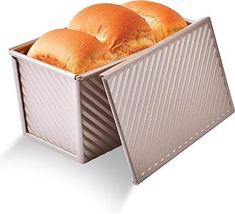 AKOLAFE Loaf Tin with Lid 1lb(450g) Bread Loaf Tin Non Stick Pullman Loaf Pan with Slide Cover, Steel Toast Bread Pan Bread Tins for Baking Bread, Rose Gold, 20X12X11CM