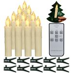 PChero Christmas Tree Candles, 10pcs LED Flameless Flickering Battery Taper Candles with Remote Timer/Removable Clips/Waterproof Rings for Home Party Indoor Outdoor Xmas Trees Decor – Warm White