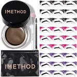 iMethod Eyebrow Stamp Stencil Kit - Brow Stamp and Stencil Kit with Brow pomade, 27 Reusable Stencils, Dual-ended Brush and Sponge Applicator, Brow Trio Eyebrow Kit, Easy to Use, Medium Brown