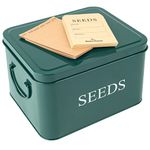 Deerstone Seed Packet Storage Box Plus Monthly Divider Cards & x10 Seed Envelopes Metal Garden Seed Tin Organiser for Gardeners Powder Coated Steel Green