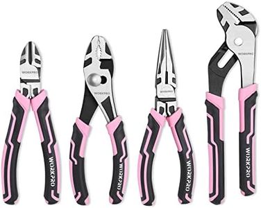 WORKPRO 4-Piece Pliers Set, Premium CR-V Construction Pliers Tool Sets Including Long Nose, Diagonal Cutting, Groove Joint and Slip Joint Pliers - Pink Ribbon