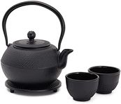 Juvale Cast Iron Teapot, Japanese Tetsubin Kettle Set with 2 Cups, Tea Infuser (1200 ml, Black)