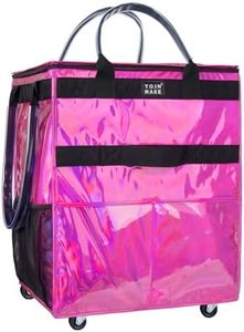 Reusable Grocery Bag with Wheels, Shopping Trolley with 8 Pockets and Zipper Cover Foldable Rolling Tote for Women, Kitchen, Travel, Carries Up to 66LBS (Large, Glitter Pink)