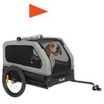 PawHut Dog Bike Trailer, Pet Cart Bicycle Carrier, Universal Bicycle Coupler, Flip-Down Ramp Tailgate, Reflectors, Flag, Easy Release to Store, Supports up to 44 lbs, Grey