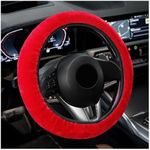 Suvnie Car Fluffy Steering Wheel Cover, 15'' Universal Furry Auto Steering Wheel Protector for Warm Winter, Elastic Non-Slip Car Steering Wheel Cover, Vehicle Interior Decor Accessories (Red)