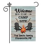 Camper Camping Garden Flag for Campsite Vertical 12x18 Double Sided, Welcome to Our Camp Site Custom Small Camping Flags Outdoor Fire Pit rv Camper Flag for Campsite Decoration