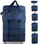 ELDA Expandable Collapsible Luggage Rolling Travel Bag Foldable Suitcases Lightweight Duffle Bags With Wheels Large Capacity Luggage For Men Women, dark blue, large