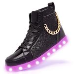 LED Light Up High Top Shoes for Women Men, USB Charging Glitter Chain Halloween Sneakers Couple Dancing Glowing Flashing Luminous Trainers(Black,7.5)
