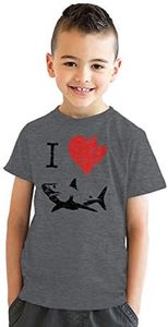 Kids' I Love Sharks T Shirt Classic Youth Shark Bite Shirt Shark Tee Funny T Shirts Shark T Shirt for Kids Novelty T Shirts for Kids Dark Grey L