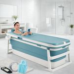 NUCARTURE Large Bathtub for Adults 6 Feet Foldable bath tub for bathroom with Temperature Meter and bath pillow 132L×62W×52H CM Hot and ice spa bathtub for home Portable adult bathtubs(Blue)