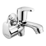 Ruhe® Vela Two Way Bib Cock Brass Faucet (Double Handle) with Chrome Finish| 2 in 1 Bib Tap for Toilet Seat Areas & Bathrooms with Flange