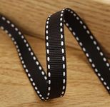 Cotton Grosgrain Ribbon with White Stitched Border Ribbons from Artistry Works (Width: 1 cm Length: 10 Yards) (Black)