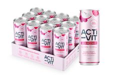 Acti-Vit Sparkling Flavoured Vitamin Water Cans with B Vitamins B5, B6, B9, B12, Vitamin C, Vitamin D, Zinc & Magnesium Zero Sugar 12x 330ml Blackcurrant Apple & Raspberry Flavour