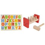 Skillofun 3+ Years - L-6K Wooden Capital ABC Stray with Knobs Wooden Hammer Peg, Multi Color