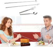 Funny Gag Gift Long Handle Extendable Fork & Spoon Set, Stocking Stuffer, Telescopic Extendable Dinner BBQ Stainless Steel Flatware Cutlery Dad, Fun Grilling Parties - Extends 25"!