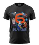 Print My Fashion Customized Personalized Birthday Boys T-Shirt Astronaut Theme, Regular Fit Trendy & Comfortable, Name Age Printed Graphic Cotton t Shirt for Boys (Black_5-6 Years)