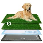 Oiyeefo Dog Grass Pad with Tray,35.5” x 23.6” Indoor Dog Potty System 2 Pics Replacement Artificial Grass Mats-5 Pics Disposable Puppy Pads,for Puppy Training Apartment,Balcony and Apartment Use