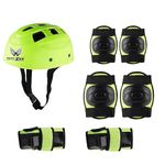 Kids Protective Gear Kit for Cycling and Skating, Helmet, Gloves, Knee Pads, Hand Guards, Safety, Red (Green)