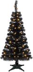 Juegoal Lighted Artificial Halloween Christmas Tree, Pre-lit 4 FT Black Tinsel Xmas Pine Trees, Light up with 70 LED Lights Battery Powered, 8 Modes & Timer for Home Office Party Decorations