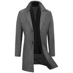 WULFUL Men Wool Trench Coat Slim Fit Winter Coat, Grey, Small