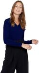 State Cashmere Women’s Essential V-Neck Sweater 100% Pure Cashmere Classic Long Sleeve Pullover (Navy, Small)