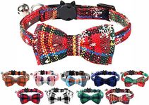 Cat Collar with Bell and Bow Tie, Quick Release Safety Buckle Collars for Kitten and Cats, Soft Tartan Design (Christmas Red)