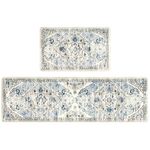 Ileading Blue Kitchen Mats for Floor 2 Piece 17"x28"+17"x59" Boho Anti Fatigue Mats Non Slip Cushioned Floor Mat for Standing Desk Thick Memory Foam Kitchen Runner Rug for Kitchen, Floor, Sink