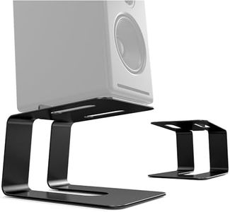 Supports Haut-Parleurs de Bureau en Métal, Conception Inclinée 5° pour Optimal Son,Robuste, Anti-Vibrations, Elevate Your Audio Experience,Pieds en Silicone - Compatible Enceintes Standard - Noir