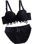 Brachy Women Elegant Lace Push Up Bra Panty Set Bridal Set Underwired Lingerie Set for Women Solid Padded Set Honeymoon Bikini Set Black