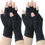 TIZHJOZI 2 Pairs Copper Arthritis Compression Gloves for Rheumatoid, Osteoarthritis, Carpal Tunnel Pain Relief, Compression Hand Gloves for Women & Men,Anti-Slip Fingerless Gloves for Work,Typing (M)