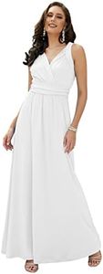 KOH KOH Womens Long Sleeveless Flowy Bridesmaid Cocktail Evening Gown Maxi Dress, Ivory White, X-Small