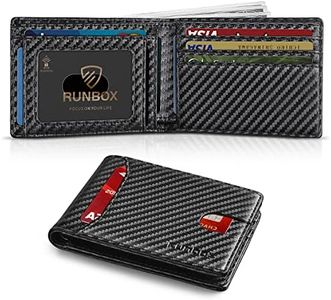 RUNBOX Wallet for Men Slim 11 Credit Card Holder Slots Leather RFID Blocking Small Thin Men's Wallet Bifold Minimalist Front Pocket Large Capacity Gift Box Carbon Black