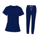 Baoblaze Uniforms Scrub Set with Pockets Nurse Top and Pants Modern Female Work Clothing Work suits Workwear for Athletic Pet Grooming, M, Blue