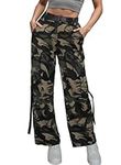 Nuofengkudu Women Camo Straight Leg Cargo Joggers 4 Pockets Combat Work Trousers Loose Fit Pants Elasticated Waist Belt Loop Pull on Sweatpants Teen Girls Outdoor Camping Casual Camouflage Bottoms XL