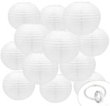 12Pcs White Paper Lanterns Decorative, 12 Inch Round Chinese Lanterns with Tape and String for Birthday, Wedding, Christmas, Bridal, Home Decor, Party Decoration…