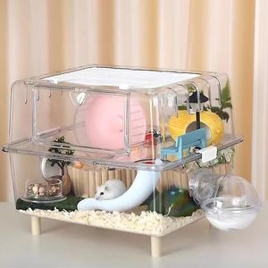 Ruexue 2-Floor Hamster and Guinea Pig Cage,Deluxe Rat Cage,Transparent Acrylic Small Animal Habitat with Slide(Acrylic Clear:17"x14"x12")