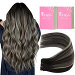 YoungSee Sew in Hair Extensions Ombre Black Human Hair Weft Extensions Black Ombre Silver Balayage Soft and Smooth Sew in Hair Extensions Real Human Hair no Shedding for Black Women 18Inch 100G