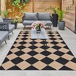 Enipate Outdoor Rugs for Patios Waterproof, 5x8ft Reversible Easy Cleaning Garden Rug, Portable Picnic Blanket Geometric Outdoor Carpet (Black & Yellow)