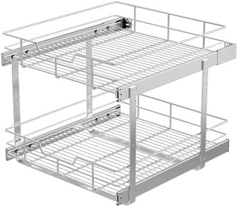 2 Tier Pull Out Cabinet Organizer 20" W X 22" D, Slide Out Drawers For Kitchen Cabinets, Pull Out Drawers For Cabinets Capacity Heavy Duty Caddy, Cabinet Pullout Shelves Chrome-Plated,Bathroom Pantry