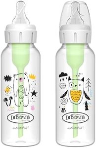 Dr. Brown's Natural Flow Anti-Colic Options+ Narrow Baby Bottle, Bear & Owl, 8 oz/250 mL, with Level 1 Slow Flow Nipple, BPA Free, 0m+, 2-Pack