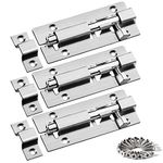 Door Bolts Lock Gate Bolt 3Pcs (3'') Heavy Duty Door Security Bolts Barrel Slide Latch Lock Stainless Steel Garden with Screws for Bathroom Shed Door Yard Garage Gates (Silver)