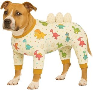LovinPet Large Dog Pajamas, Four-Leg Stretch Onesie Bodysuit, Lightweight UV-Shielding Pajamas, Anti-Lick Calming Recovery Suit for Surgery, 3D Dino Egg Spikes, Easy on/Off, White, L