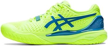ASICS Women's GEL-RESOLUTION 9 Tennis Shoes, 7H, HAZARD GREEN/REBORN BLUE