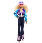 Elton John Barbie Collector Doll (12-inch, Curly Blonde Hair) in Bomber Jacket and Flared Denim, with Doll Stand and Certificate of Authenticity