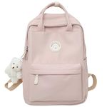 TIAASTAP Aesthetic Backpack School Bags for Girls Kawaii School Backpack with Cute Pendant Preppy School Bag for Kids Boys Teenage Primary Secondary Middle School (Pink)