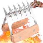 Bear Claws Meat Shredder, Stainless Steel Bear Claws Pulled Pork Meat Shredder Shredding Forks BBQ Claws, Not Easy to Corrode,High Temperature Resistance (Wooden Handle)