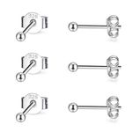 CERSLIMO Silver Stud Earrings for Women Men Girls, 3 Pairs Sterling Silver Tiny Ball Stud Earrings Small Dot Studs Dainty Cartilage Tragus Sleeper Earrings Set (2mm, Silver)