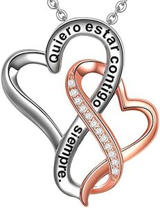 LOVORDS Collar Mujer Grabado Plata de Ley 925 Colgante Corazones Entrelazados Regalo Amor Esposa Novia